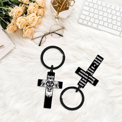 CRASHOT Inspirational Bible Verse Cross Keychain, Religious Christian Birthday Baptism Graduation Gift for Father Men Boy - color: Bible916