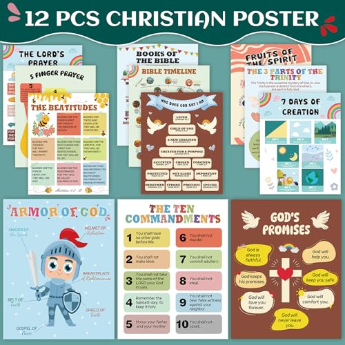 XKDOUS 12Pcs Sunday School Decorations for Classroom, 11"x14" Bible Poster