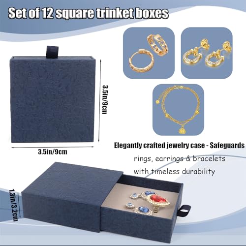 Jewelry Gift Box, 12-Pack Necklace Gift Box Drawer Jewelry Box Bangle Necklace Case For Earrings & Rings, Stylish Necklace Bracelet Organizer, 3.5 x 3.5 x 1.25 Inches (Dark Blue) - color: Dark Blue