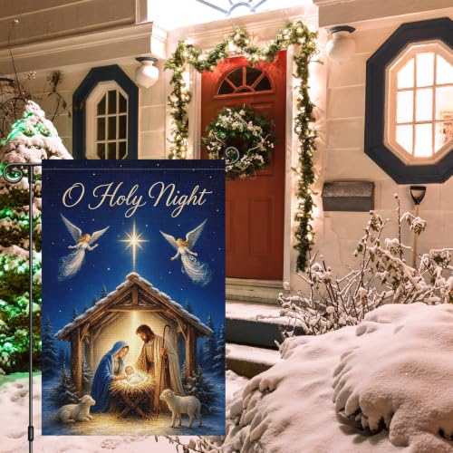 Louise Maelys Christmas Nativity Garden Yard Flag O Holy Night 12x18 Inch