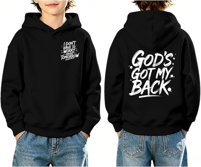 Boys Christian Inspirational Faith Graphic Pullover Hoodie - color: Black, size: 5-6 Years