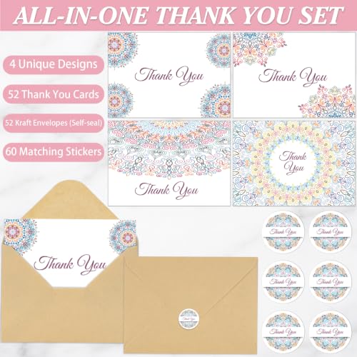 ARTLYMERS Thank You Cards with Envelopes & Sticker, Glossy 3.5"x5", 52 Pack