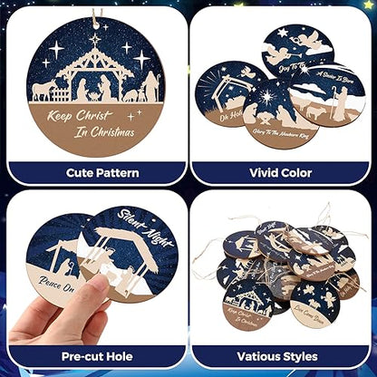 36 Pcs Nativity Ornaments Bulk for Christmas Tree Wooden Scene Ornaments - style: Classic