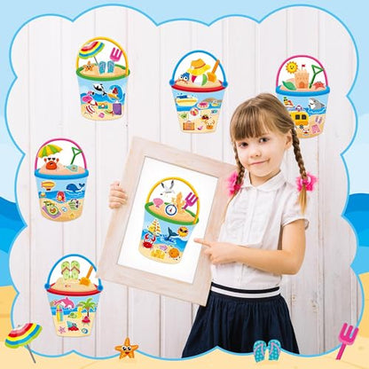 CY2SIDE Summer Bucket Scene Sticker - 12 Set Summer Beach Ocean Animal Sticker for School Rewards, Make Your Own Bucket with Sands Scene Activities Holiday Vacation Party Supplies - style: Summer bucket