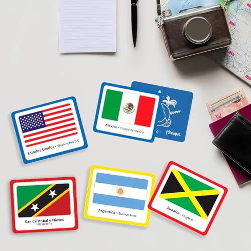 Menique Flags of the Americas Memory Matching Game – Spanish Edition – 70 Cards (35 Pairs) with Flags, Countries & Capitals – Educational Matching Game in Spanish for Kids and Adults - style: Americas