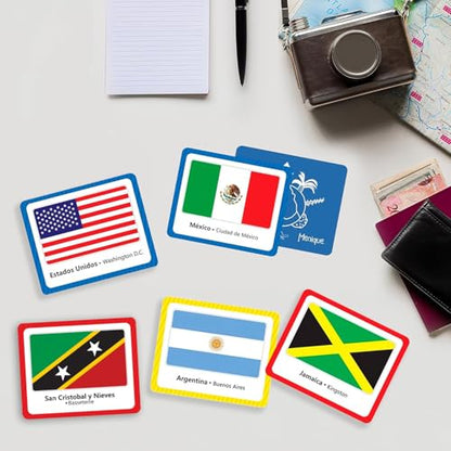 Menique Flags of the Americas Memory Matching Game – Spanish Edition – 70 Cards (35 Pairs) with Flags, Countries & Capitals – Educational Matching Game in Spanish for Kids and Adults - style: Americas