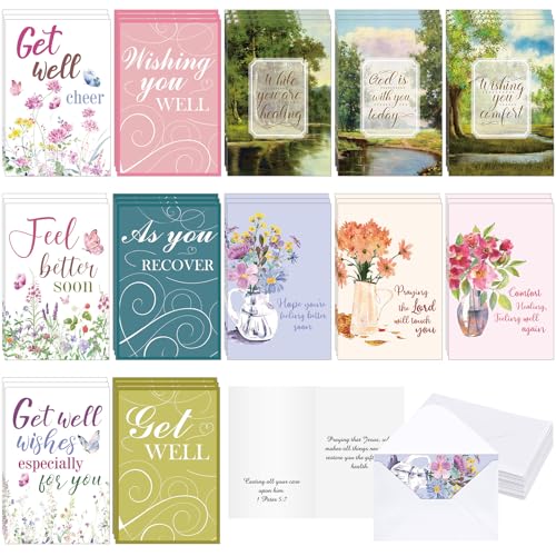 Motiskyy 36 Pcs Christian Get Well Cards with Scripture, Printing Floral - style: Printing Floral