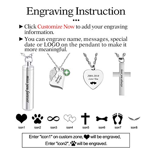 Cremation Cross Necklace for Ashes Stainless Steel Cross Urn Necklace Ashes Holder Memorial Jewelry-In Loving Memory - color: Black, style: Customize
