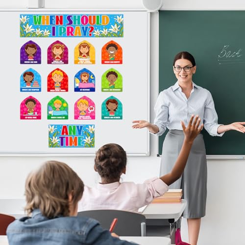 FaCraft When Should I Pray Sunday School Decorations for Classroom Religious Prayer Cutouts Posters Prayer Board Supplies Back to School Christian Bulletin Board Sets for Bible Church Wall Decor