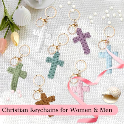 Knit Cross keychain Christian Gifts for Women Men Religious Gifts Bohe Backpack Charms Christian Keychain - color: Olive Green