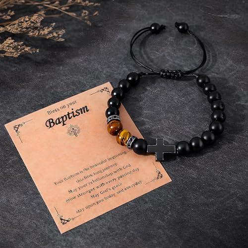 Christian Cross Bracelet Gift for Men Boys Adjustable Beaded Cross Bracelet Religious Jewelry with Message Card for Communion Baptism Confirmation Easter - style: Classic Cross Confirmation