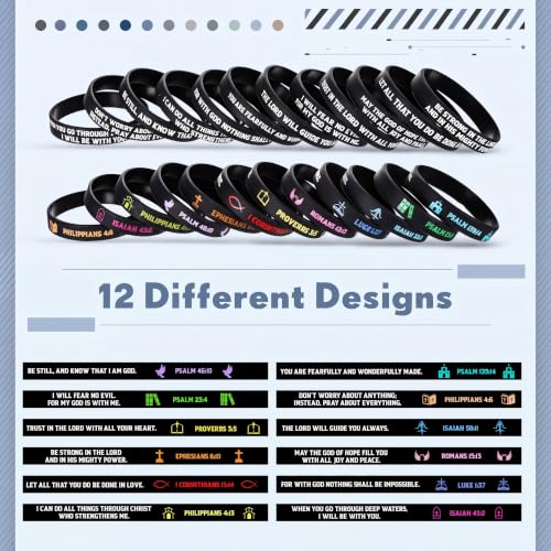 Ecation 72 Pcs Bible Verse Christian Bracelets Silicone,Black - color: Black