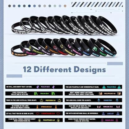 Ecation 72 Pcs Bible Verse Christian Bracelets Silicone,Black - color: Black