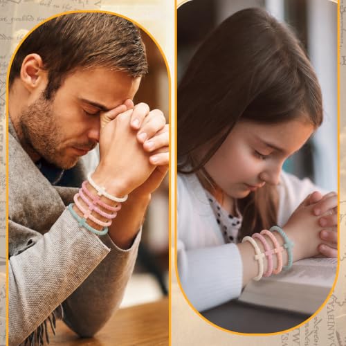Soaoo 24/60 Pcs Jesus Bracelets Cross Silicone Bracelet Braided Stackable Rubber Wristband Silicone Jewelry Gift for Women Men - color: Pastel, size: Cross