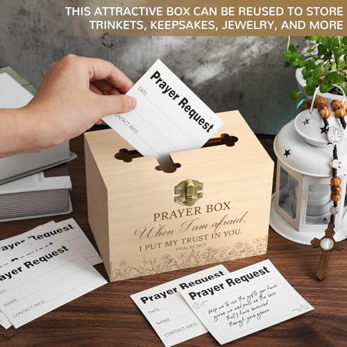 Croblissful Prayer Request Box with 100 Pcs Prayer Cards, Wooden, Rustic - style: Rustic