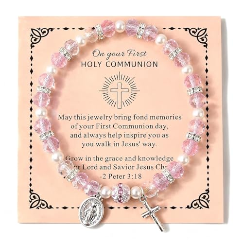 Women Stretch Rosary Bracelet Beaded Crucifix & Miraculous Medal - color: HOLY2