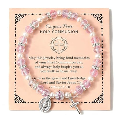 Women Stretch Rosary Bracelet Beaded Crucifix & Miraculous Medal - color: HOLY2