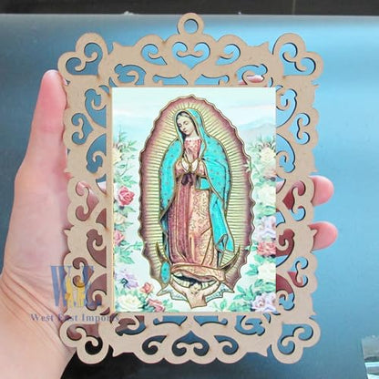 12 Pcs Our Lady of Guadalupe Wooden Picture Frames, Baptism Event Favors