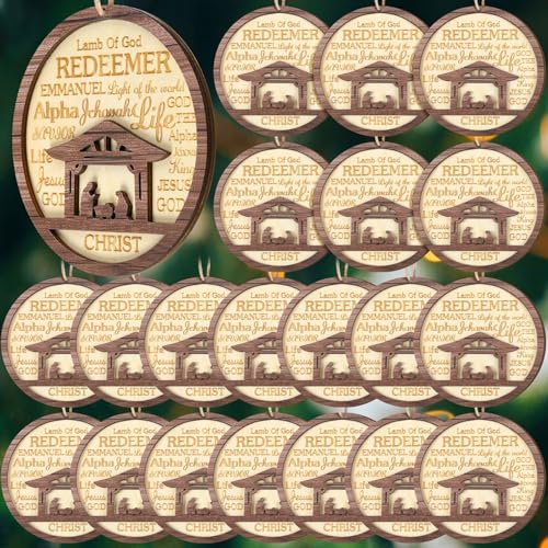 CroBlissful 24 Pack Christmas Nativity Scene Ornaments Bulk Wooden Christian Religious Catholic Gifts Nativity Story Jesus Mary Joseph Set Acrylic 3D Christmas Tree Decor Xmas Gifts (4 Inch) - size: 4 Inch