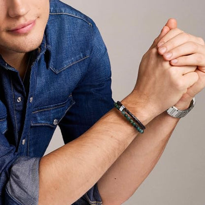 Fossil Men's Beaded Bracelet - color: Green/Brown
