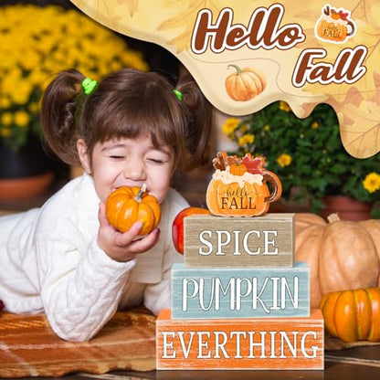 Britimes Fall Pumpkin Tiered Tray Decor Set, 4 Pack, Wooden - style: Pumpkin Spice