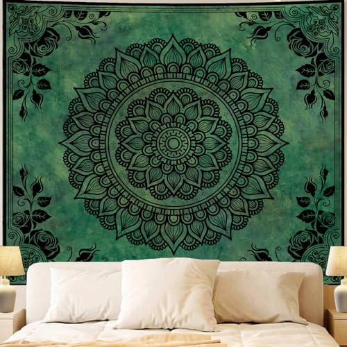 Green Boho Mandala Tapestry for Bedroom, Large Hippie Ceiling Wall Hanging - color: Green Tapestry, size: 60"L x 51"W