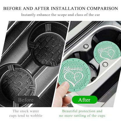 KVAEY 2 PCS Car Cup Holder Coasters, 2.76 Inch Anti Slip Vehicle Drink Mats with Cute Blessed Cross and Heart, Shockproof, Universal Car Accessories (Light Green, 2 PCS) - color: Light Green, size: 2 PCS