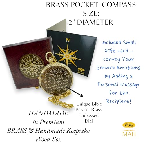 Handmade Religious Brass Compass Gift with Engraved & Embossed Faith Messages – Inspirational Christian Religious Gift Keepsake for Baptism, Confirmation, Christening, First Communion or Christmas - style: Trust in The Lord – Edition 2