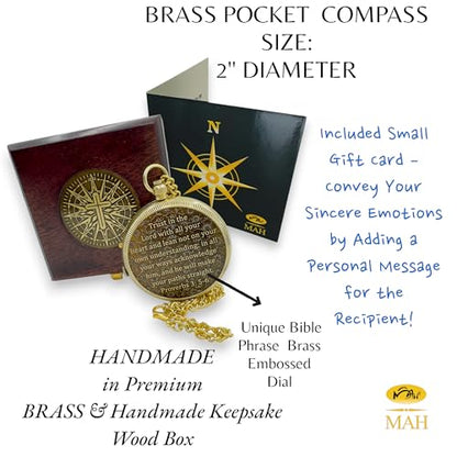 Handmade Religious Brass Compass Gift with Engraved & Embossed Faith Messages – Inspirational Christian Religious Gift Keepsake for Baptism, Confirmation, Christening, First Communion or Christmas - style: Trust in The Lord – Edition 2