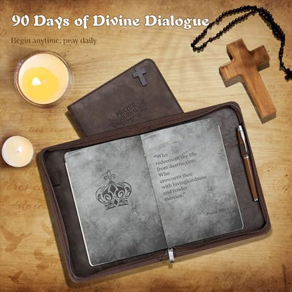 Ospelelf Daily Bible Prayer Journal for Men, Zippered Leather Scripture Study Notebook Religious Planner for Reflection & Gratitude, Ideal Gift for Jesus Faith Believers, Undated 3 Months, Brown - color: brown