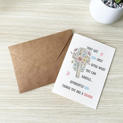 Apparently God Thinks You Are a Badass Christian Card Funny Get Well Cards Heartwarming Encouragement Gift Friend Family Coworker Bestie Faith Prayer