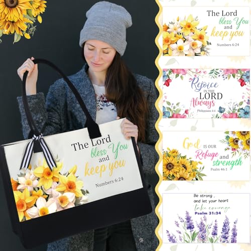 Huhumy 4 Pcs Bible Verse Tote Bags for Women Christian Canvas Black - style: Bible