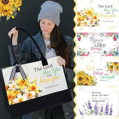 Huhumy 4 Pcs Bible Verse Tote Bags for Women Christian Canvas Black - style: Bible