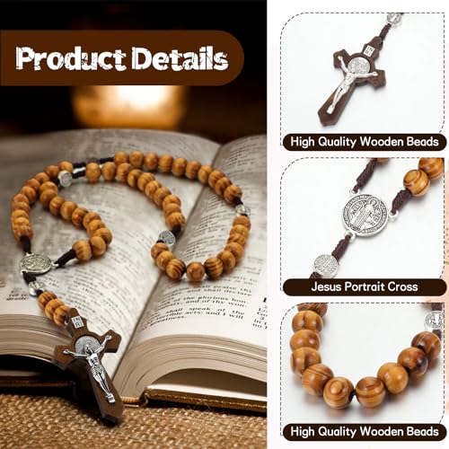 Equsion 24 Set Wooden Rosary Necklace Catholic Jesus Cross - color: Coffee