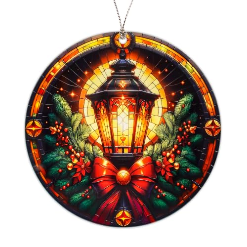 Lantern Christmas Ornament for Christmas Tree Decorations 2026, Vintage Christmas Ornament Tree Hanging Decoration with Pine Branches and Warm Glowing Light, Cozy Holiday Home Decor - color: Lantern Ornament