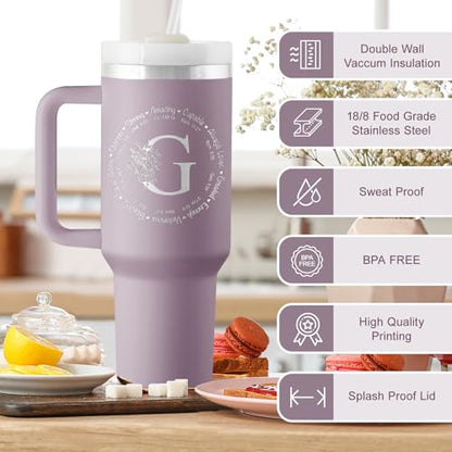 ROSTANTEN Christian Gifts for Women, Religious Monogrammed 40 oz Engraved Tumbler, Spiritual Inspirational Gifts Faith based gift Bible Gift, Initial Christian Tumbler for Women - style: G
