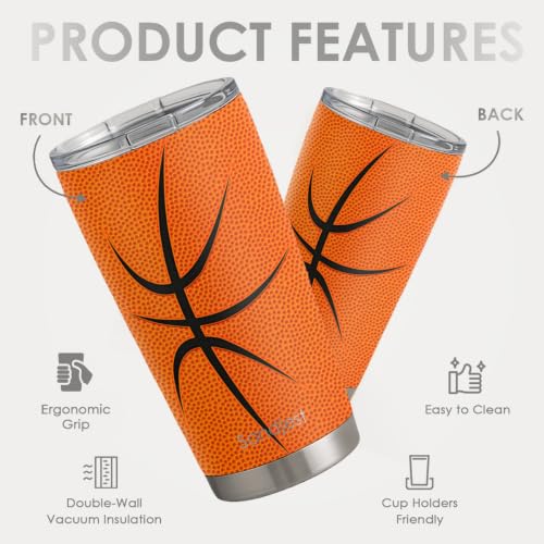 SANDJEST Basketball Tumbler 20oz Stainless Steel Insulated, Travel Coffee Cup, Sport Tumblers Gifts for Basketball Lovers, Men Women, Coach, Birthday, Christmas - color: Basketball