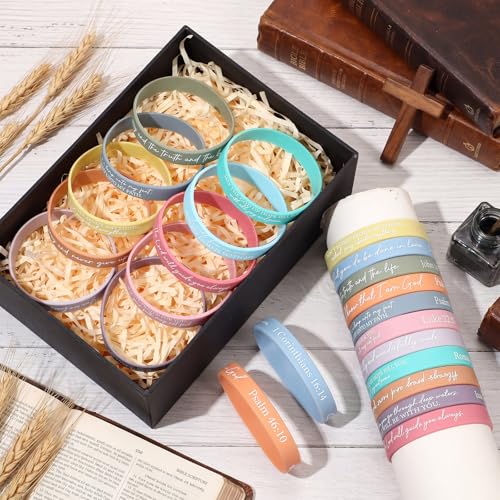 Ecation 72 Pcs Bible Verse Christian Bracelets Silicone,Macarons - color: Macarons