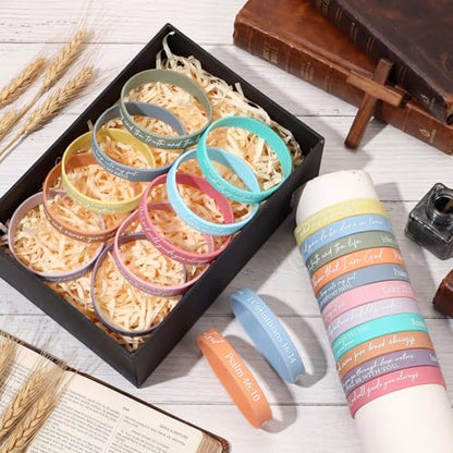 Ecation 72 Pcs Bible Verse Christian Bracelets Silicone,Macarons - color: Macarons