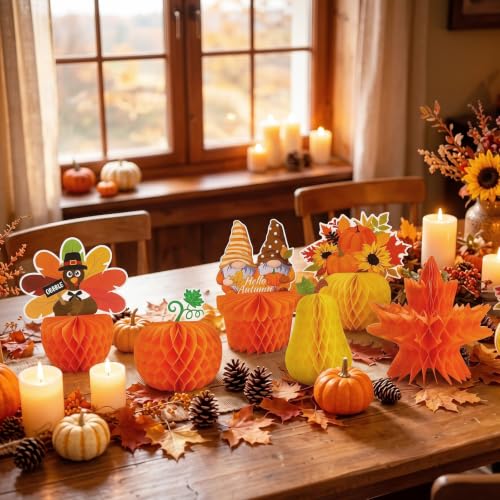 6Pcs Fall Table Honeycomb Centerpieces Thanksgiving Home Decor - style: Fall Style