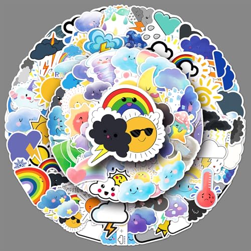 100PCS Cool Mood Weather Stickers for Laptop Scrapbook Notebook Luggage Water Bottle Skateboard Bike Car Computer Phone,Cute Weather Forecast Waterproof Decals for Teenagers Adults Kids - color: Cool Mood Weather