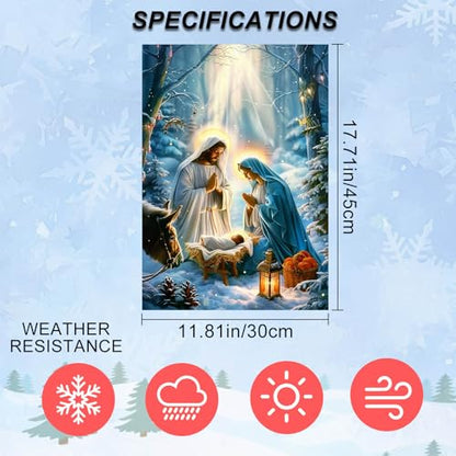 IVN Merry Christmas Nativity Scene Garden Flag 12x18 Inch Double Sided - color: Forest Nativity Scene