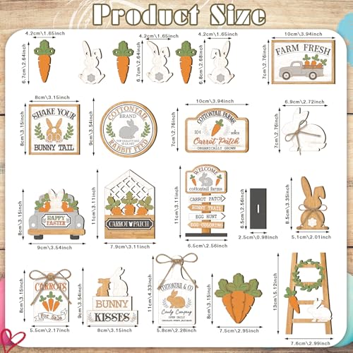 Amyhill 24 Pcs Easter Tiered Tray Decor Bunny Carrot Farmhouse Easter Decorations Spring Tiered Tray Decor Wooden Signs Mini Table Decorations for Home Kitchen Coffee Bar Shelf - style: Fresh Easter