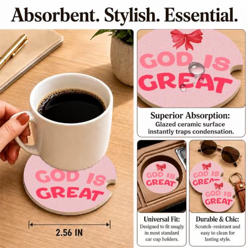 Red Bow Christian Faith Car Coasters, God is Great Preppy Cup Holders, 30 - color: Red Bow