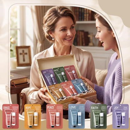 Landhoow 12 Sets Christian Gifts Hand Cream and Lip Balm for Women Bulk