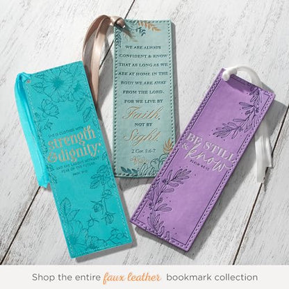 Christian Art Gifts Faux Leather Scripture Bookmark: Strength and Dignity - color: Teal - Strength/Dignity