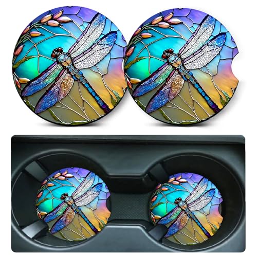 2 Pack Dragonfly Car Cup Holder Coasters Universal Neoprene Coasters - color: Dragonfly