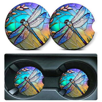 2 Pack Dragonfly Car Cup Holder Coasters Universal Neoprene Coasters - color: Dragonfly