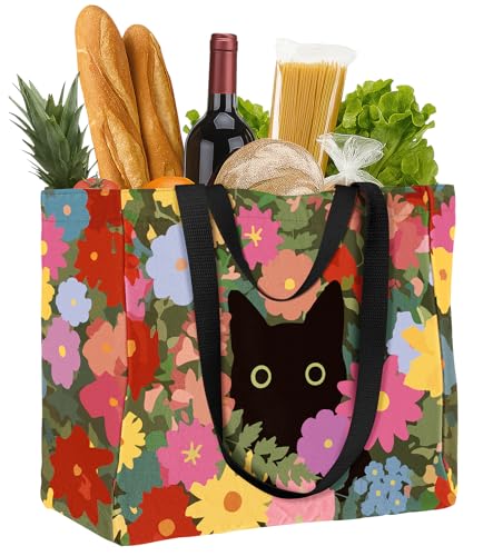 Miss Adola Extra Large Canvas Grocery Tote Bag - color: Cat Floral