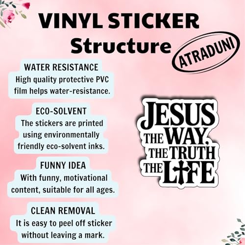 (3Pcs) Jesus The Way The Truth The Life Stickers Faith Quote Inspirational Christian Gifts Waterproof Vinyl Decals for Kindle Water Bottle Laptop Car Phone Size 3" x 2.5" - color: Jesus the Way, the Truth, the Life